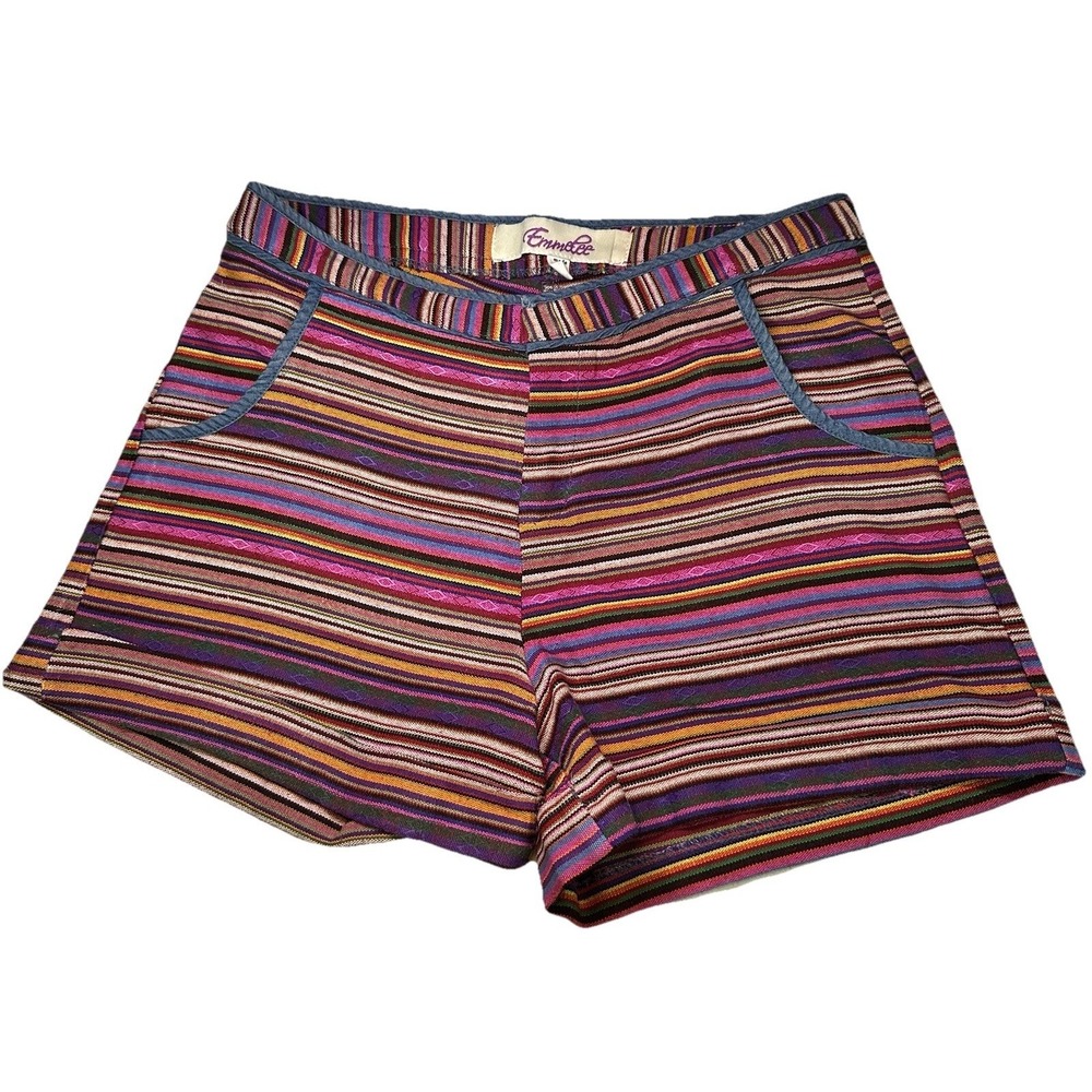 Anthropologie Emmelee Shorts Womens Sz 4 Multicolor Stripes Four Pockets Zip Up